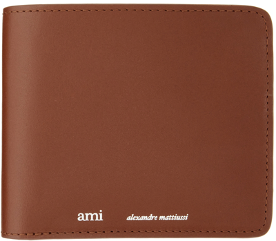 Ami Alexandre Mattiussi Brown Leather Folded Wallet In Cognac/201