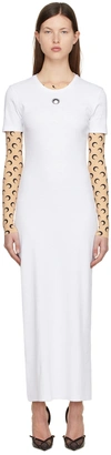Marine Serre Ribbed Midi Dress Round Neckline In 01 White