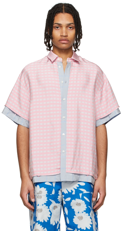Jacquemus 格纹短袖衬衫 In Pink