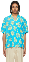 Jacquemus Multicolored Daisy Print Jean Shirt In Blue