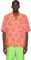Jacquemus La Chemise Jean Printed Shirt In Pink Viscose In Print Orange/pink Fl