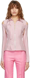 Jacquemus Pink & White Convertible 'la Chemise Morango' Shirt In 4ah Pink Checks