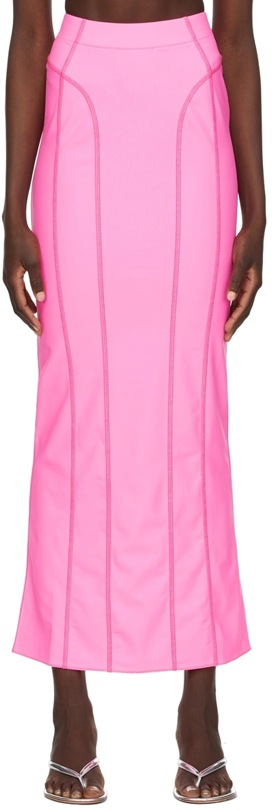 Jacquemus La Jupe Tuba Reverse-split Stretch-jersey Midi Skirt In Pink