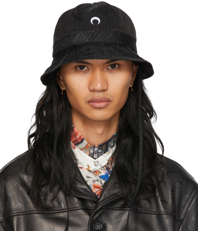 Marine Serre Black Bucket Hat With Mon Embroidery