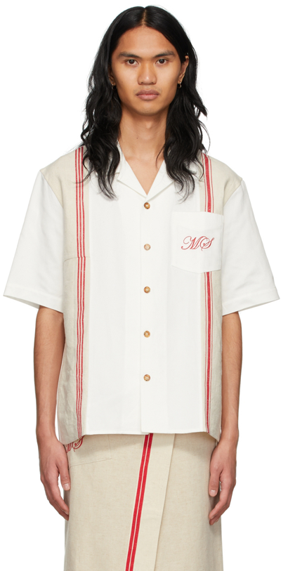 Marine Serre Upcycled Recycled-cotton Bowling Shirt In White