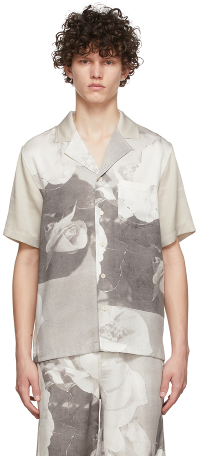 Soulland Orson Abstract Print Short Sleeve Shirt In Grey Aop