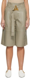 Aeron Carson Belted Lambskin Leather Shorts In Light Khaki