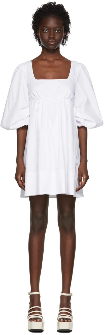 Staud Sophie Puff-sleeve Cotton-blend Poplin Mini Dress In White