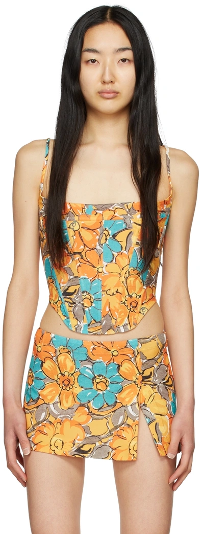 Miaou Venus Parisian Flower Corset Top In Orange