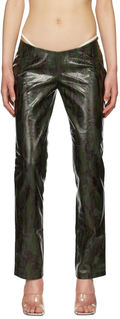 Miaou Rex Snake Print Faux Leather Trousers In Green