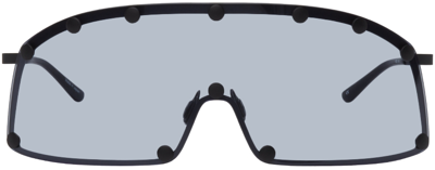 Rick Owens Black Shielding Sunglasses In 0966 Black/blue