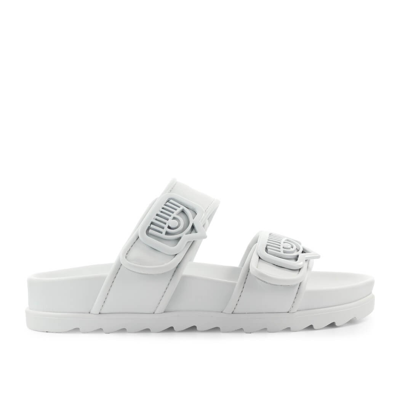 Chiara Ferragni Logo-patch Double-strap Sandals In White