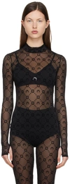 Marine Serre Moonogram-flocked Mesh T-shirt In Black