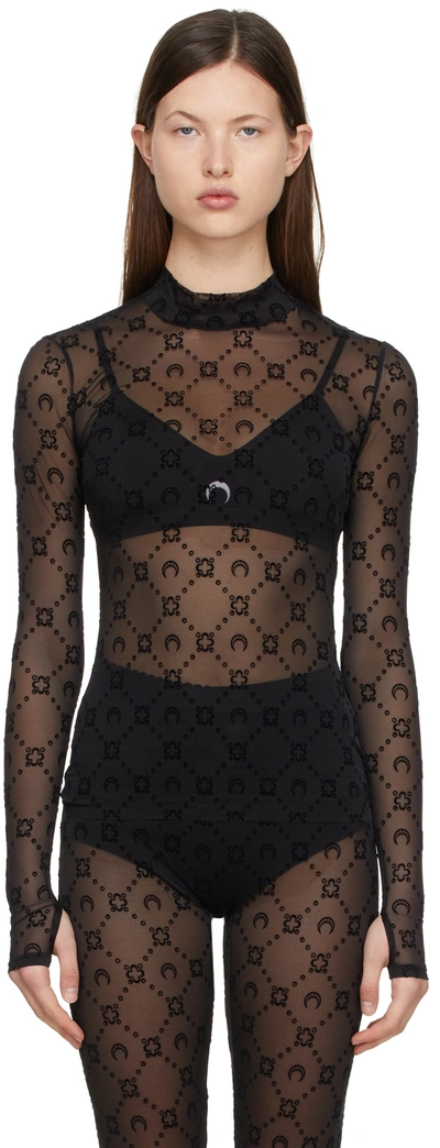 Marine Serre Moonogram-flocked Mesh T-shirt In Black | ModeSens