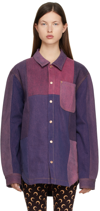 Marine Serre Patchwork Oversized Denim Shirt In 07 Fuchsia