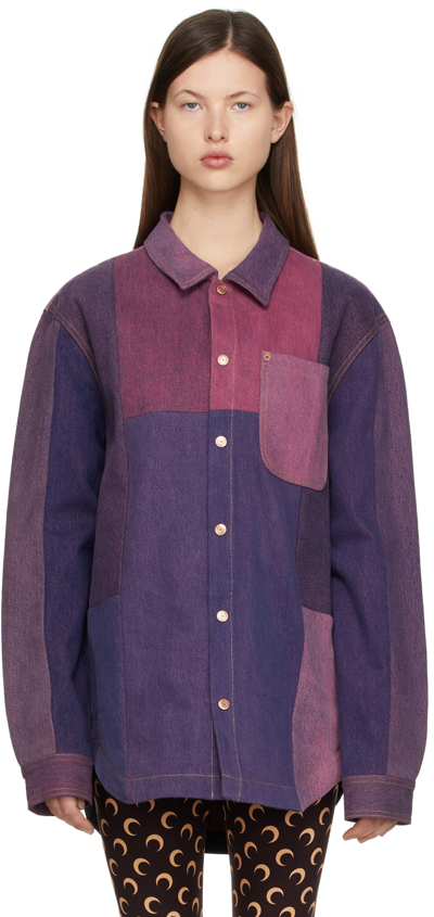 Marine Serre Patchwork Oversized Denim Shirt In Fuchsia