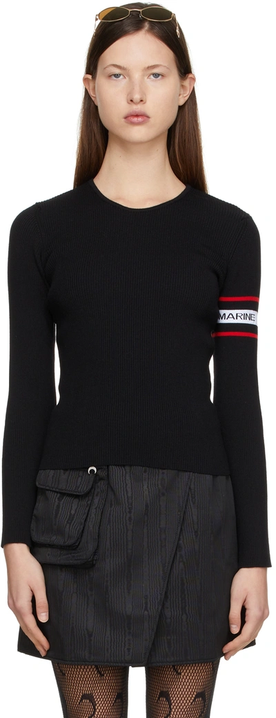 Marine Serre Back Uncovered Stretch Fabric Sweater With Logo In Black