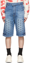 We11 Done Blue Denim Cut-out Shorts In Blue