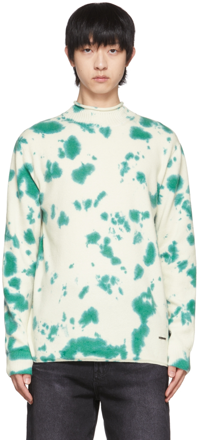 We11 Done Off-white Tie-dye Sweater In Green