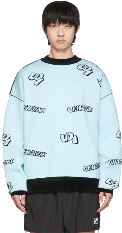 We11 Done Blue & Black Reversible Sweater In Sky
