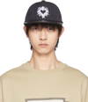 We11 Done Navy Heart Embroidery Stripe Cap In Navy