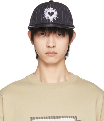 We11 Done Navy Heart Embroidery Stripe Cap