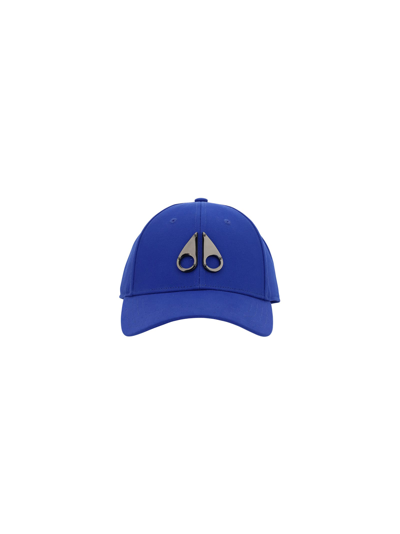 Moose Knuckles Metal Logo Baseball Hat In Victoria Blue/gunmetal Logo
