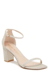 Stuart Weitzman Amelina Glitter Block Heel Sandal In Platino