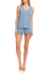 Flora Nikrooz Frances Lace Trim Tank & Shorts 2-piece Pajama Set In Denim