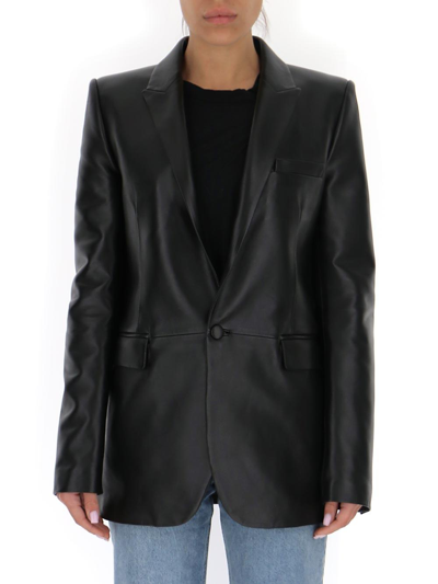 Saint Laurent Black Leather Blazer Nd  Donna 36f In Nero.