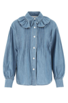 See By Chloé Flou Ruffled Pintucked Denim Blouse