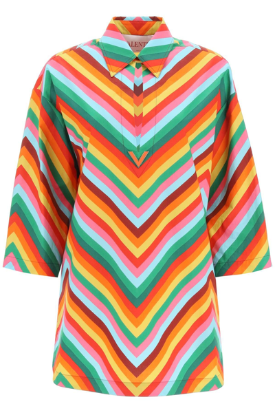 Valentino Chevron-print Cotton-poplin Shirt Dress In Green,yellow,red