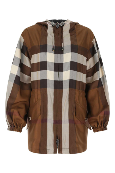 Burberry Check Lightweight Hooded Jacket In Brown