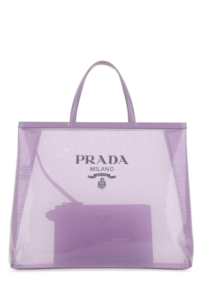 Prada Logo Detailed Top Handle Bag In Lilium