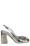 Prada Geometric-pattern Metallic Slingback Pumps In Argento
