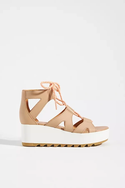 Sorel Cameron Flatform Lace-up Wedge Sandals In Beige