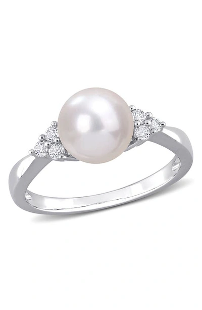 Delmar Sterling Silver 8-8.5mm Cultured Freshwater Pearl White Topaz Ring