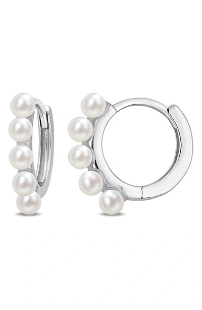 Delmar Sterling Silver 2-2.5mm Cultured Freshwater Pearl Hoop Earrings In White