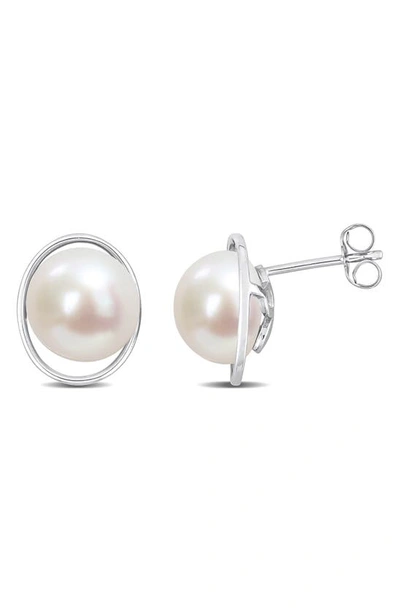 Delmar Sterling Silver 9.5-10mm Freshwater Cultured Pearl Stud Earrings In White