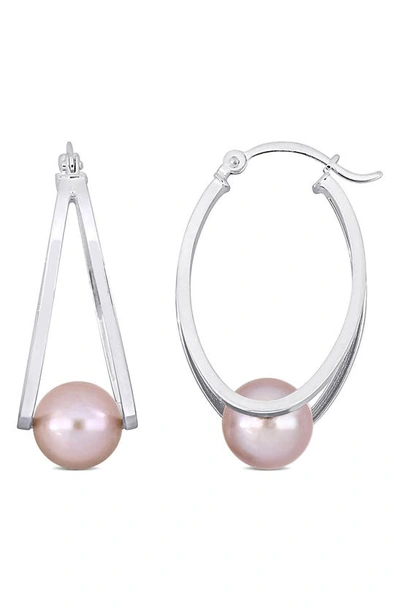 Delmar Sterling Silver 8-8.5mm Pink Freshwater Cultured Pearl Drop Earrings