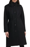 Kenneth Cole New York Faux Shearling Lined Hooded Boucle Wool Blend Anorak Jacket In Black