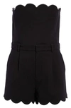 Saint Laurent Scallop Trim Strapless Wool Romper In Noir