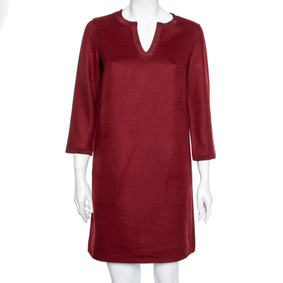 Pre-owned Loro Piana Red Cashmere & Silk Trim Detailed Dress S