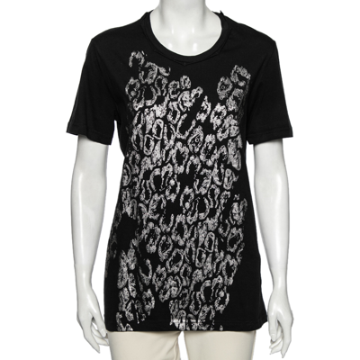 Pre-owned Roberto Cavalli Black Animal Printed Cotton Short Sleeve T-shirt S