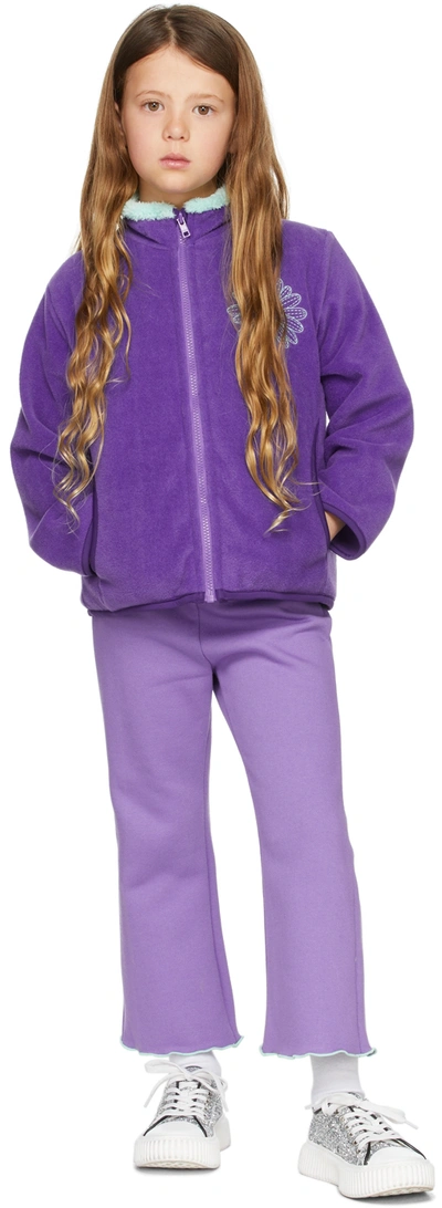 Mardi Mercredi Les Tetus Kids Purple Double Face Fleece Zip-up Jacket In Violet