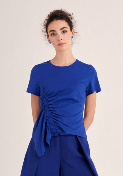 Paisie Ruched Short Sleeve Top In Blue