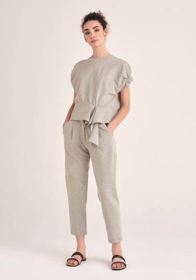 Paisie Short Sleeve Sweatshirt With Waist Detail In Grey