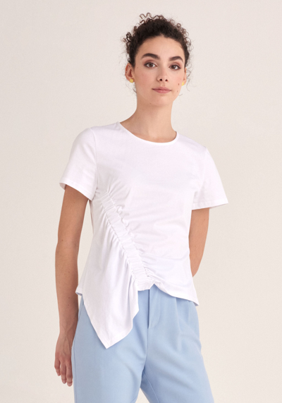 Paisie Ruched Short Sleeve Top In White