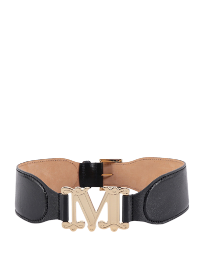 Max Mara Leather Belt With Metal Detail - Atterley In Black