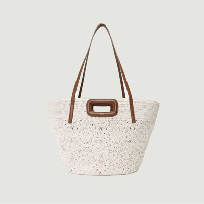 Maje Leather-trim Macramé Cotton Basket Bag In Tobacco